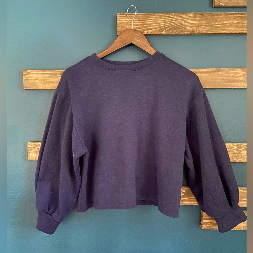 Blue Lantern Sleeve Crop Sweater